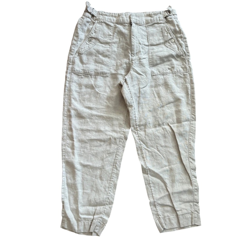 Athleta 100% Linen Voyager Pants Sz 12 Beige Washable Summer‎ Beachy Neutral